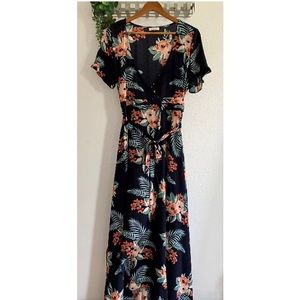 Tropical print wrap dress